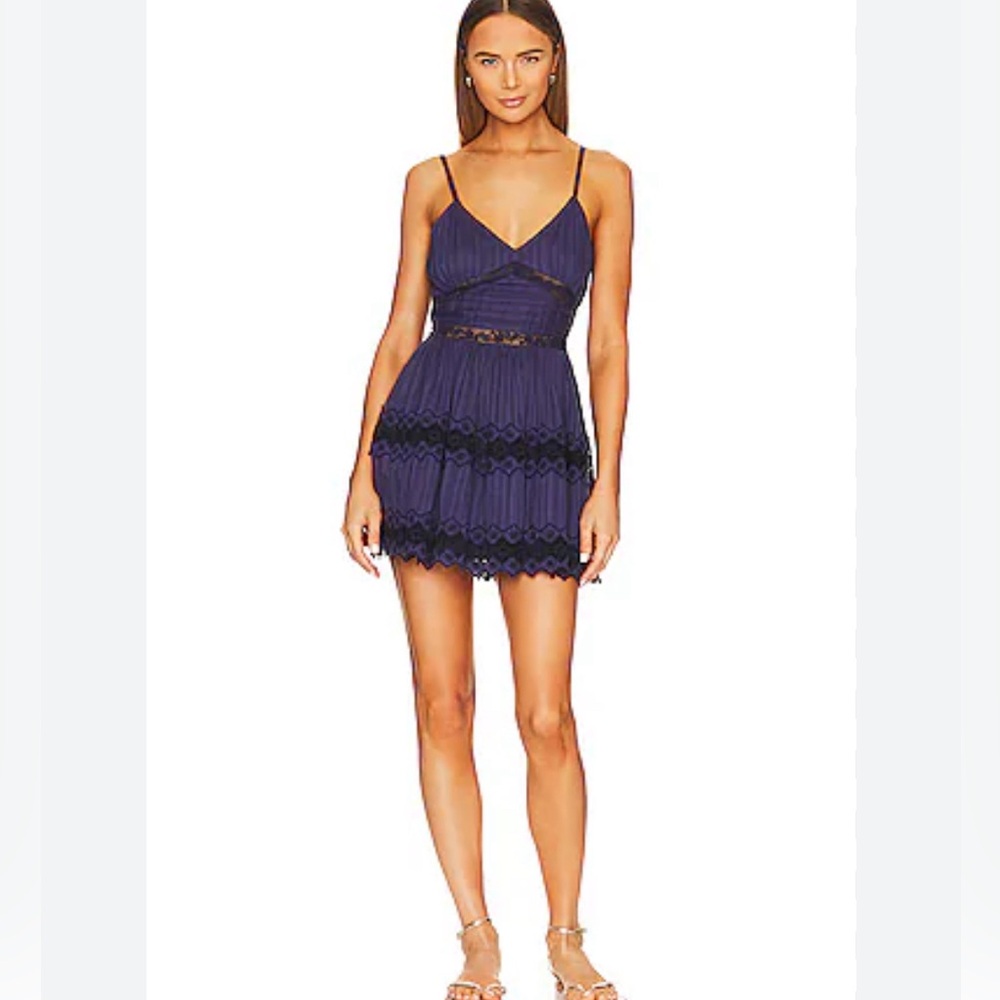 LoveShackFancy Cinnamon Midnight Blue Cotton lace mini dress Size 8